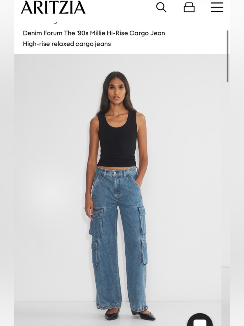 Aritzia Denim Forum The '90s Millie Hi-Rise Cargo Jean Size 25